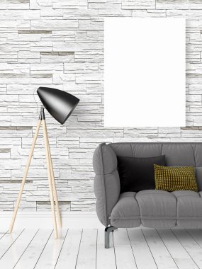 Boş çerçeve ile modern parlak iç. 3D render