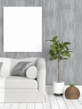 Boş çerçeve ile modern parlak iç. 3D render
