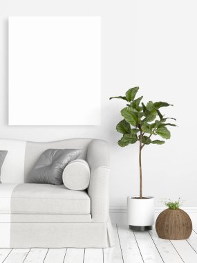 Boş çerçeve ile modern parlak iç. 3D render