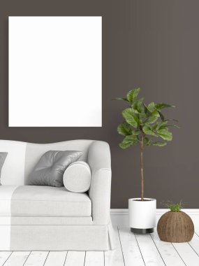 Boş çerçeve ile modern parlak iç. 3D render