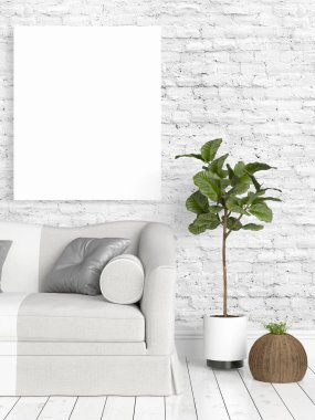 Boş çerçeve ile modern parlak iç. 3D render