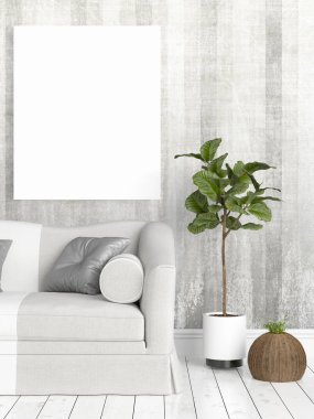 Boş çerçeve ile modern parlak iç. 3D render
