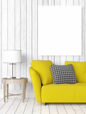 Boş çerçeve ile modern parlak iç. 3D render