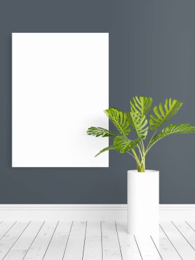 Boş çerçeve ile modern parlak iç. 3D render