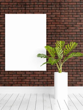 Boş çerçeve ile modern parlak iç. 3D render