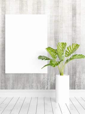 Boş çerçeve ile modern parlak iç. 3D render