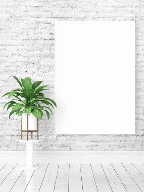 Boş çerçeve ile modern parlak iç. 3D render