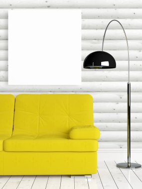 Boş çerçeve ile modern parlak iç. 3D render