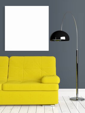 Boş çerçeve ile modern parlak iç. 3D render