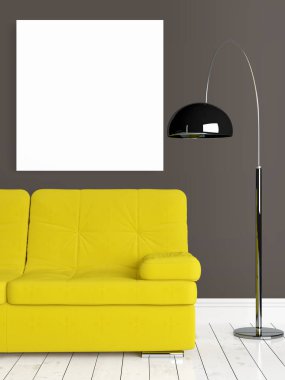Boş çerçeve ile modern parlak iç. 3D render