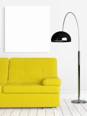 Boş çerçeve ile modern parlak iç. 3D render