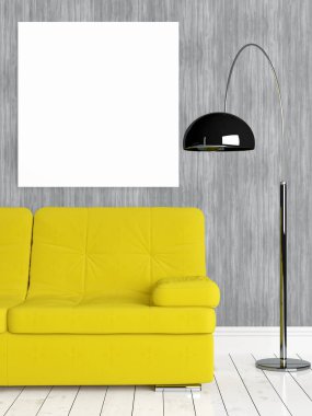Boş çerçeve ile modern parlak iç. 3D render