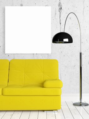 Boş çerçeve ile modern parlak iç. 3D render