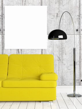 Boş çerçeve ile modern parlak iç. 3D render
