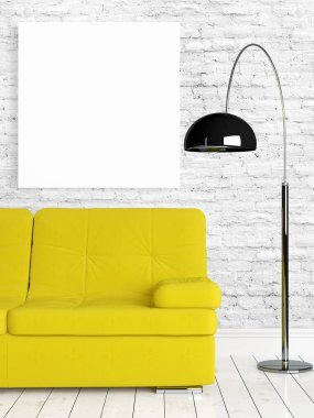 Boş çerçeve ile modern parlak iç. 3D render