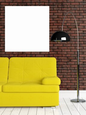 Boş çerçeve ile modern parlak iç. 3D render