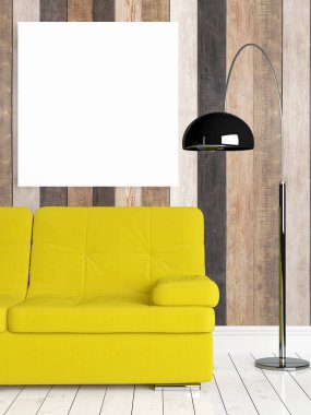 Boş çerçeve ile modern parlak iç. 3D render