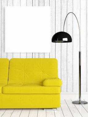 Boş çerçeve ile modern parlak iç. 3D render