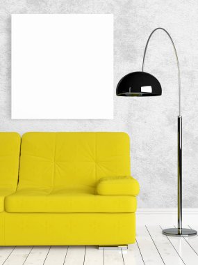 Boş çerçeve ile modern parlak iç. 3D render