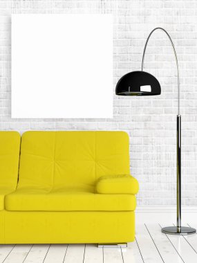 Boş çerçeve ile modern parlak iç. 3D render