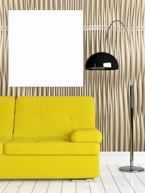 Boş çerçeve ile modern parlak iç. 3D render