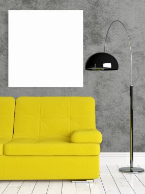 Boş çerçeve ile modern parlak iç. 3D render