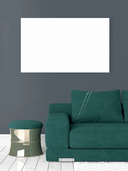 Moderno interno luminoso con cornice vuota. Rendering 3D — Foto Stock