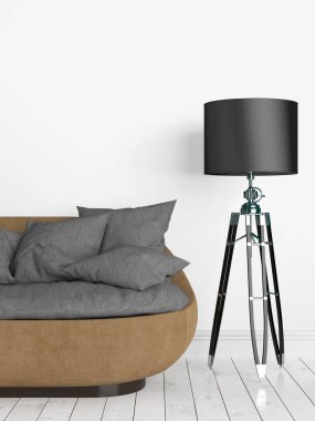 Modern parlak iç. 3D render