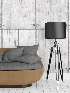 Modern parlak iç. 3D render