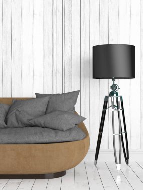 Modern parlak iç. 3D render