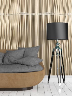 Modern parlak iç. 3D render