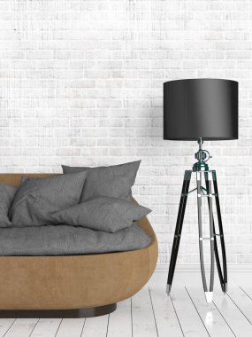 Modern parlak iç. 3D render