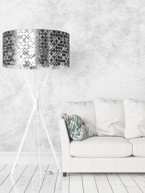 Modern parlak iç. 3D render