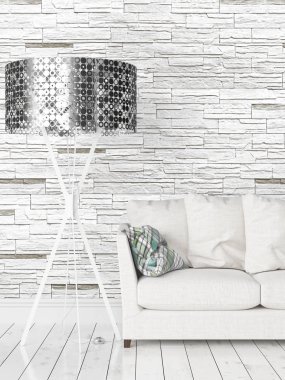 Modern parlak iç. 3D render