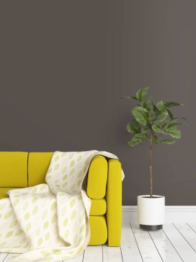 Modern parlak iç. 3D render