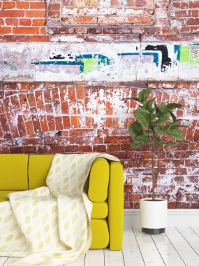 Modern parlak iç. 3D render