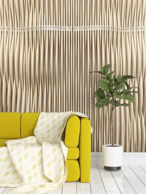 Modern parlak iç. 3D render