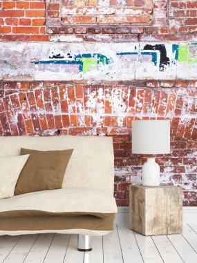 Modern parlak iç. 3D render