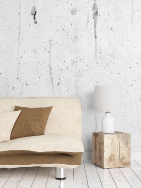 Modern parlak iç. 3D render