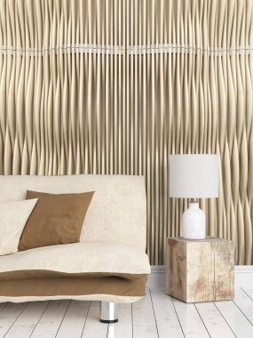 Modern parlak iç. 3D render