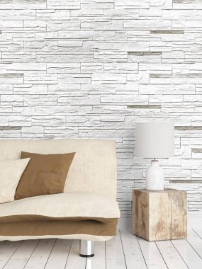 Modern parlak iç. 3D render