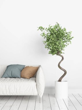 Modern parlak iç. 3D render