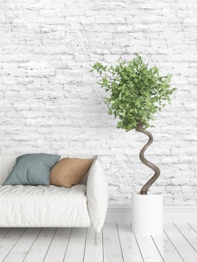 Modern parlak iç. 3D render