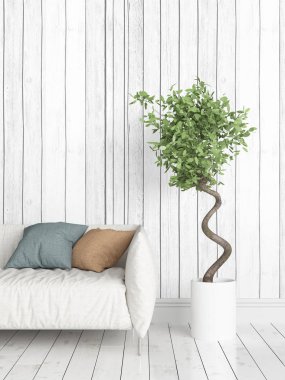 Modern parlak iç. 3D render