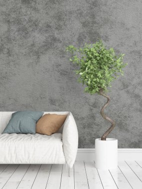 Modern parlak iç. 3D render
