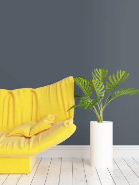 Modern parlak iç. 3D render