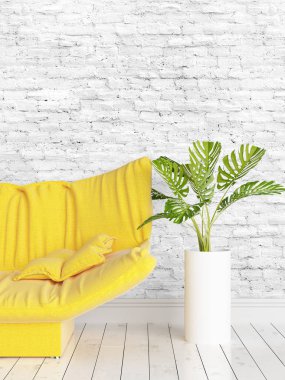 Modern parlak iç. 3D render