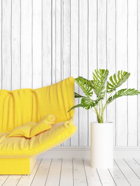 Modern parlak iç. 3D render