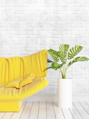 Modern parlak iç. 3D render