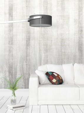 Modern parlak iç. 3D render